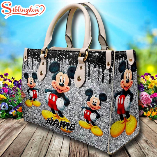 Discover Custom Name Happy Mickey Mouse Leather Bag
