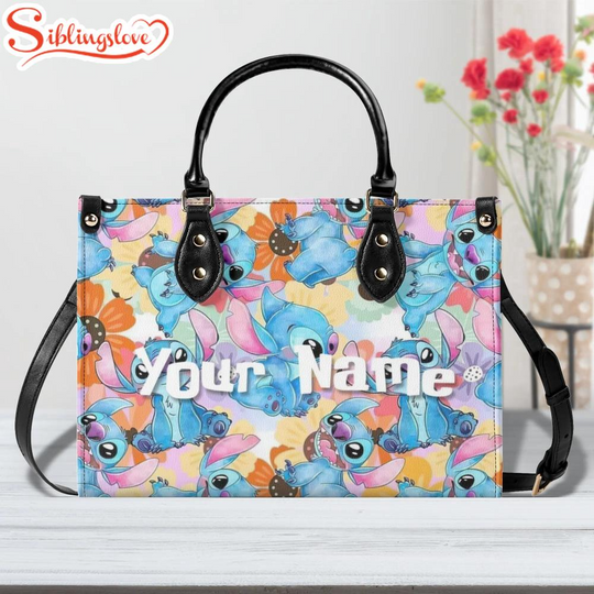 Discover Custom Name Stitch Flowers Leather Handbag