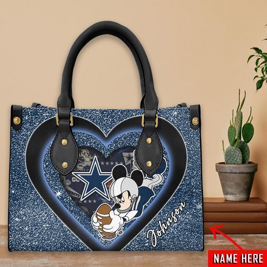 Custom Name football Dallas Cowboys Mickey Mouse Cartoon Leather Hand Bag