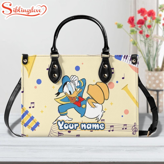Custom Name Cute Donald Duck Leather Handbag