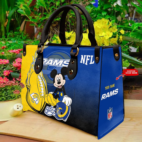 Custom Name football Los Angeles Rams Mickey Mouse Leather Hand Bag