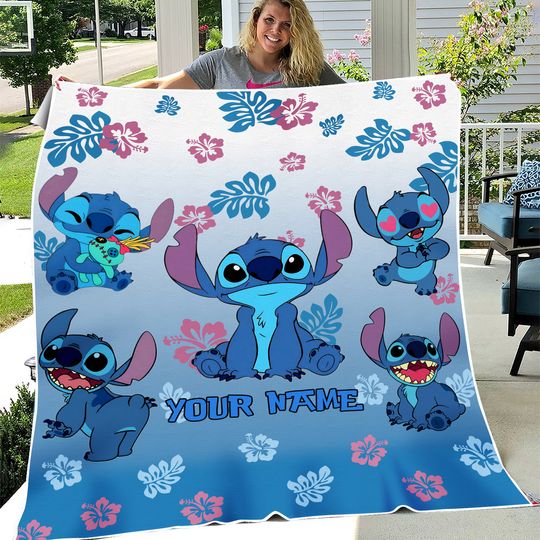 Personalized Lilo and Stitch Fleece Blanket for Kids, Cartoon Movie, Perfect Birthday Gift for Girls