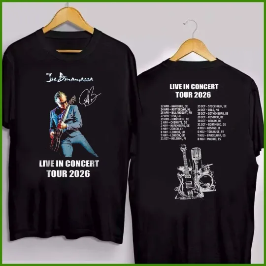 Discover Joe Bonamassa Tour 2026 T-Shirt Black 2 Sided Reprint