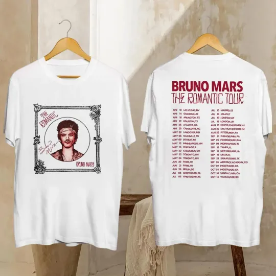 Discover Bruno Mars The Romantic Tour 2026 Shirt Vintage 90s Signatures Merch Sizes S-5XL