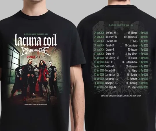 Discover Lacuna Coil Sleepless Empire Tour 2026 T-Shirt All Size S to 5XL DI1366