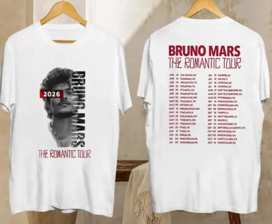 Discover Bruno Mars 2026 Tour T-Shirt, Bruno Mars The Romantic Tour Shirt, 2 side