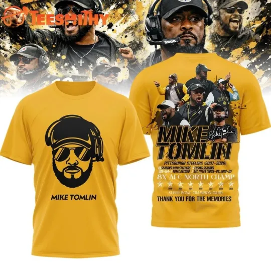 Discover Steeler Mike Tomlin 2026 football Thank You Yellow 3D Shirt