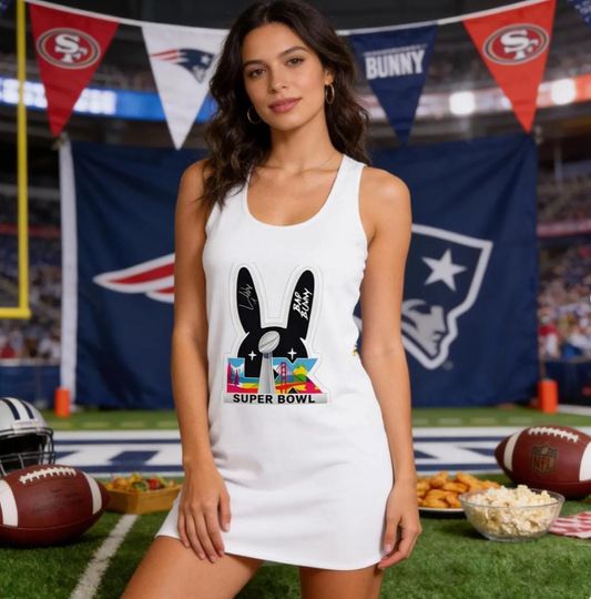 Bunny Helmet Super Bowl Racerback Dress with Football Stadium Graphic