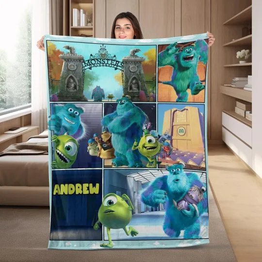 Discover Cute Monster Inc Blanket, Personalized Cartoon Fleece Blanket, Baby Name Blanket
