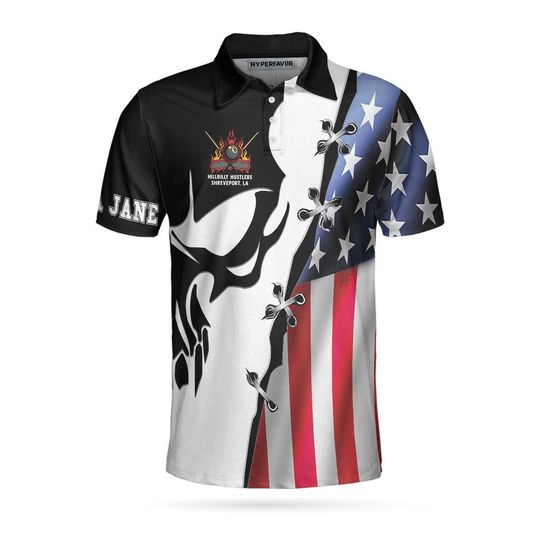 Discover Hillbilly Hustlers Personalized American Flag Billiards Custom Polo Shirt