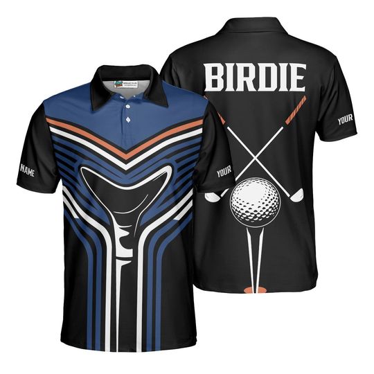 Discover Birdie Golf Polo Shirt, Retro Martini Front, Crossed Clubs Back, Custom Name