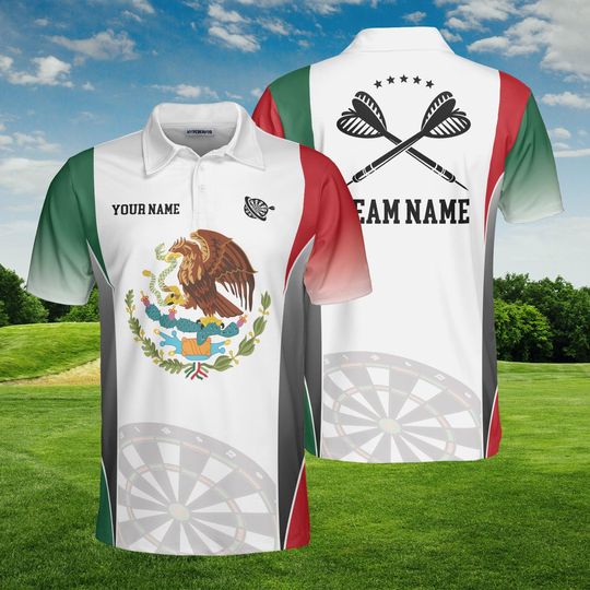 Discover Mexico Flag Polo Shirt, Custom Name, Personalized Darts Team, Mexican Pride, All-Over Print