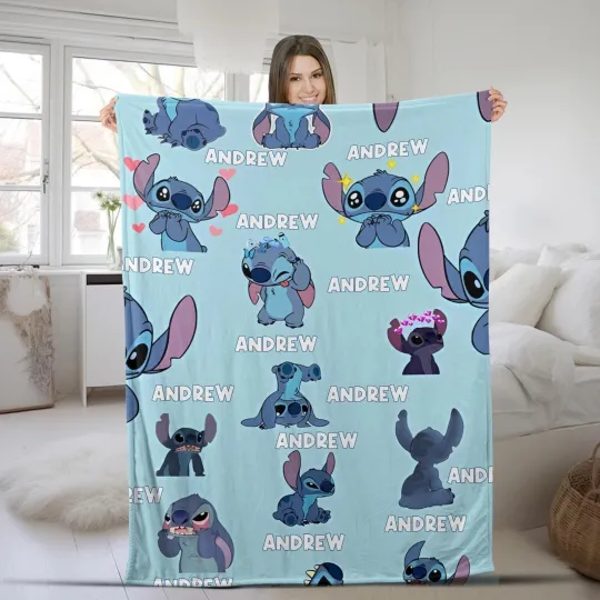 Discover Personalized Stitch Blanket Lilo Stitch Fleece Blanket Birthday Gifts Angel