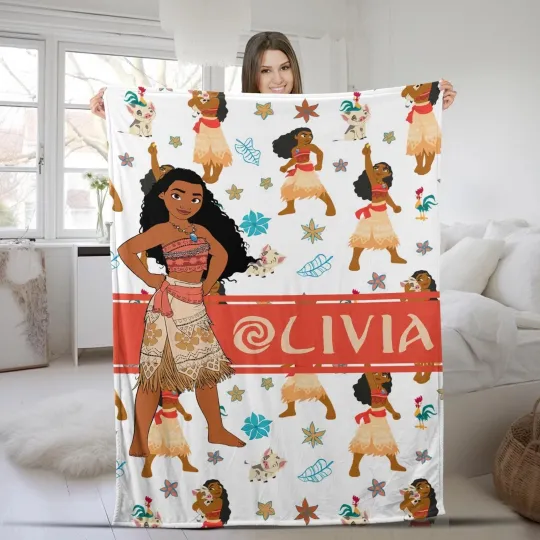 Discover Personalized Princess Moana Fleece Blanket, Disney Princess Baby Name Blanket