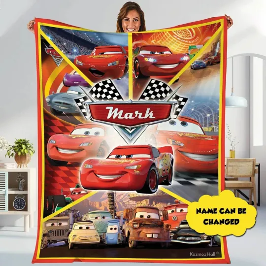 Discover Cars Land Fleece Blanket | Personalized Cars Movies Blanket | Lightning Mcqueen