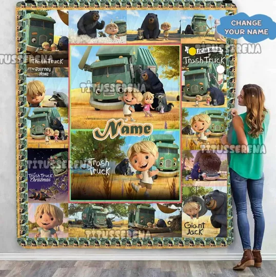 Discover Personalized Trash Truck Quilt Blanket, Trash Truck Fleece Blanket