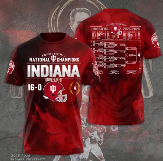 Discover Indianna Hoosiier Football 2025 National Champions 3D T-Shirt Fullsize Xs-5Xl