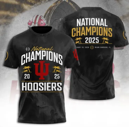 Discover Indianna Hoosi1er Football 2025 National Champions 3D T-Shirt Fullsize Xs-5Xl