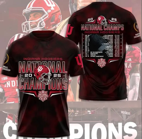 Discover Indianaa Hoosierr 2025 National Champions 3D T-Shirt Fullsize Xs-5Xl