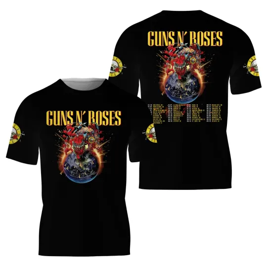 Discover Guns N' Roses Tour 2026 Women's  3D T-Shirt, Cotton Blend Graphic Tee, Black, US