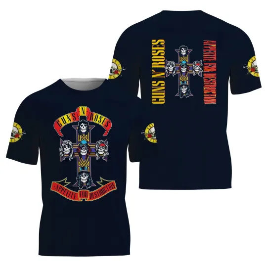 Discover Guns N' Roses Women's  3D T-Shirt, Cotton Blend Graphic Tee, Black, US Size