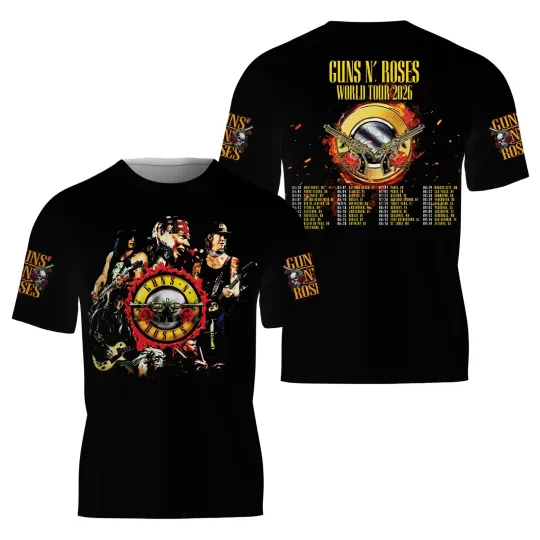 Discover Women's Guns N' Roses 3D T-Shirt, Cotton Blend Graphic Tee, Black, US Size