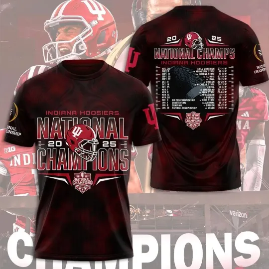 Discover Indiana Hoosier Football 2025 National Champions 3D Apparel Shirt Style3