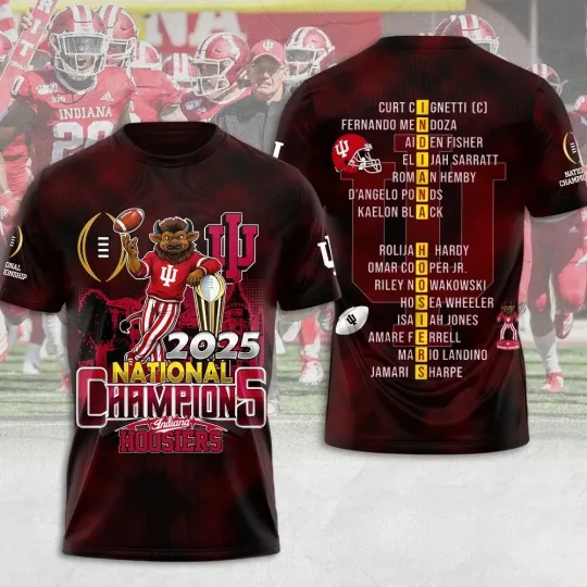 Discover Indiana Hoosier Football 2025 National Champions 3D Apparel Shirt Style5