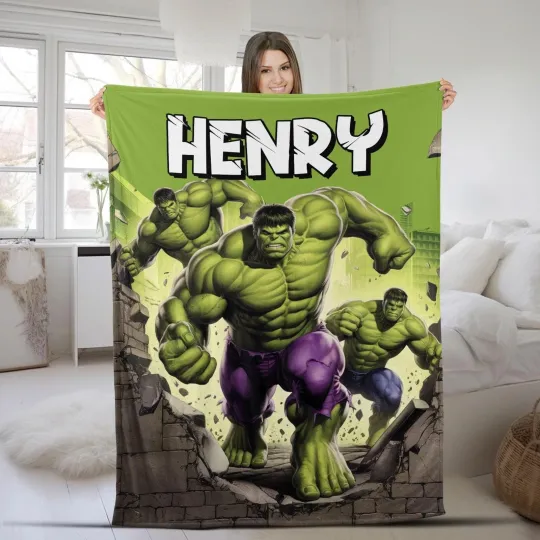 Personalized Hulk Fleece Blanket, Hulk Blanket, Custom Name Age Hulk Birthday