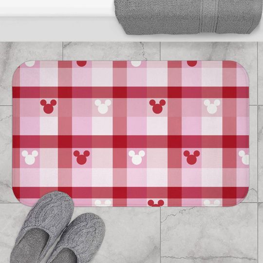 Discover Checked Mickey Valentine's Bath Mat, Bathroom Rug, Home Decor