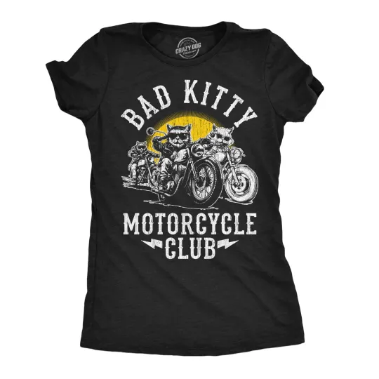 Discover Womens Funny T Shirts Bad Kitty Motorcycle Club Sarcastic Kitten Graphic Novelty