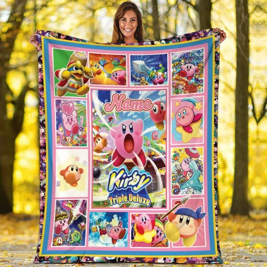 Personalized Kirby Game Fleece Blanket Gaming Kirby Birthday Blanket Kirby