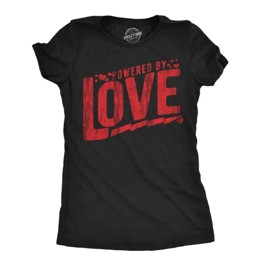 Discover Womens Powered By Love Funny T Shirts Cute Valentines Day Graphic Tee for Ladies