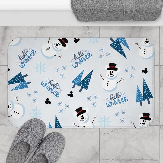 Discover Mickey Snowman Bath Mat, Bathroom Decor, Winter Home Decor, Bathroom Rug