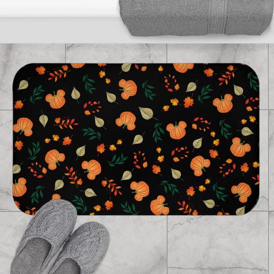Discover Mickey Pumpkin Bath Mat, Halloween & Thanksgiving Bathroom Rug, Home Decor