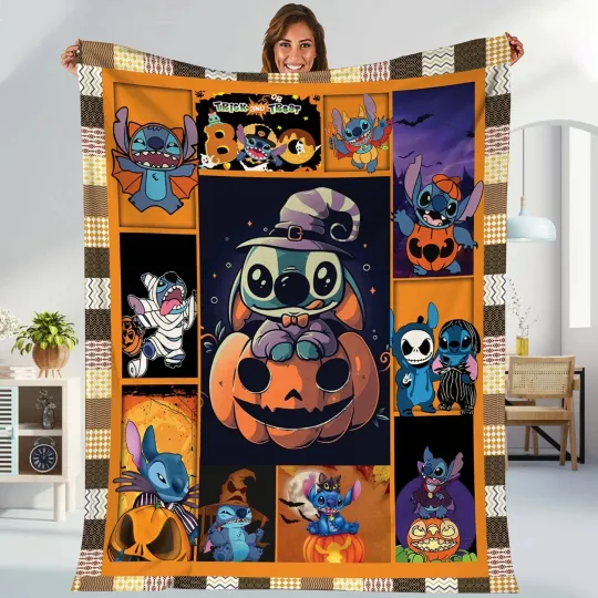 Discover Stitch Halloween Fleece Blanket | Stitch Angel Blanket | Stitch Magic Kingdom