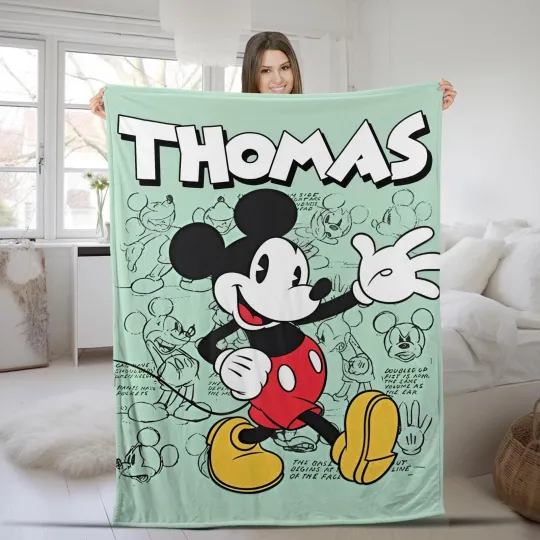 Discover Personalized Watercolor Mickey Mouse Blanket, Custom Name Mickey Fleece Blanket