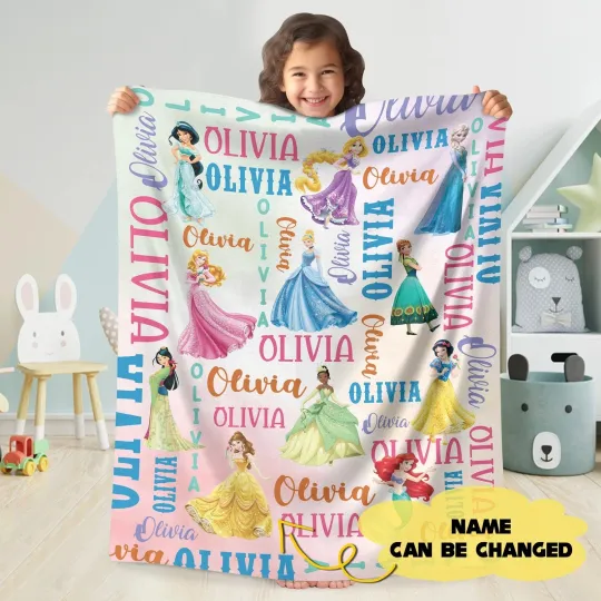 Discover Personalized Watercolor Disneyworld Princess Fleece Blanket Magic Kingdom