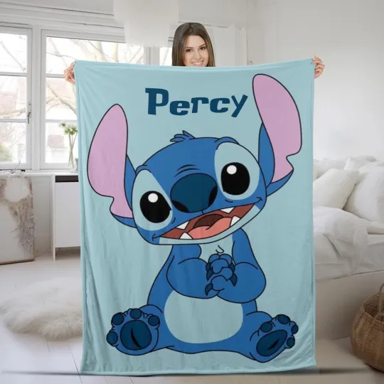 Discover Personalized Watercolor Stitch Blanket, Kid Name Cartoon Movie Fleece Blanket