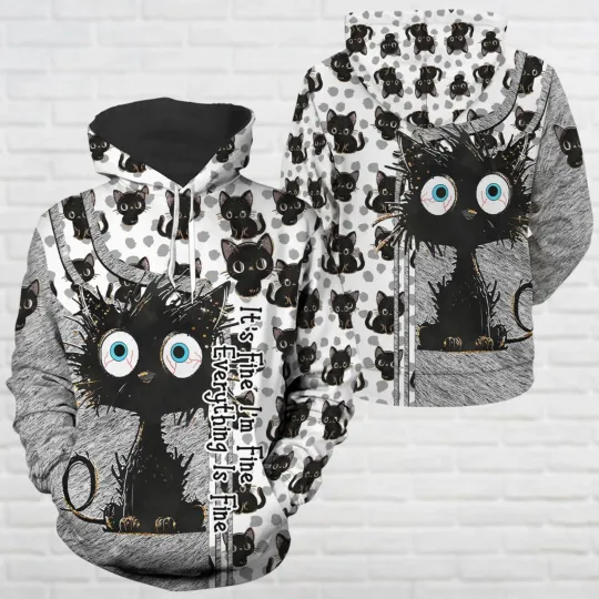 Discover Black Cat 3D Hoodie All Over Print Halloween