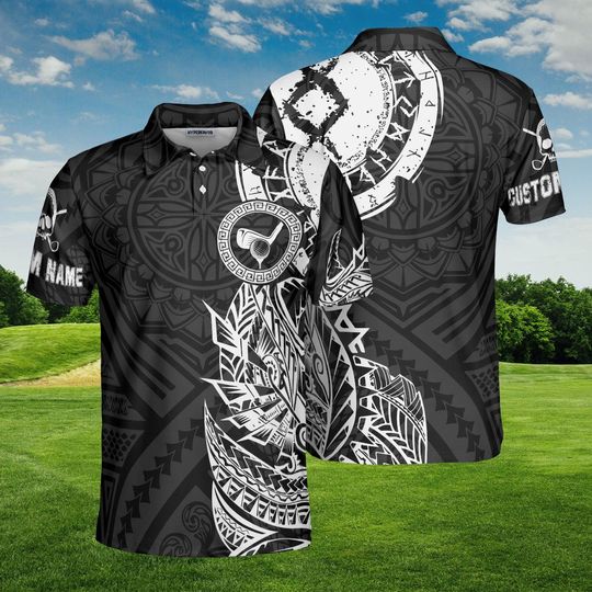 Discover Custom Golf Polo Shirt, T Tattoo All-Over Print, Black White Personalized Tee, Unique Men's Gift