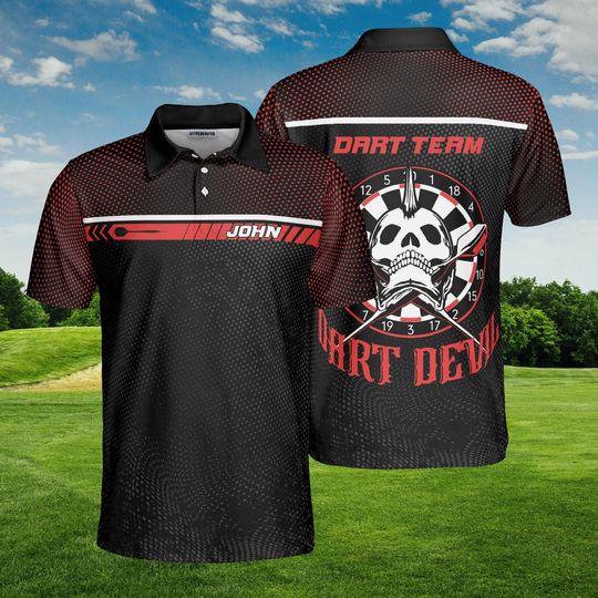 Discover Custom Darts Polo Shirt, Personalized Name, Darts Team Uniform, Men's Club Wear, Red Black Sport