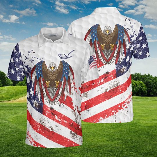 Patriotic Golf Polo Shirt, Bald Eagle Golf Tee, 4th of July, Veteran's Apparel