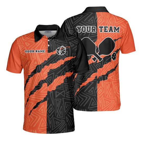Discover Custom Pickleball Polo Shirt, Personalized Team Name, Black Orange Urban Design