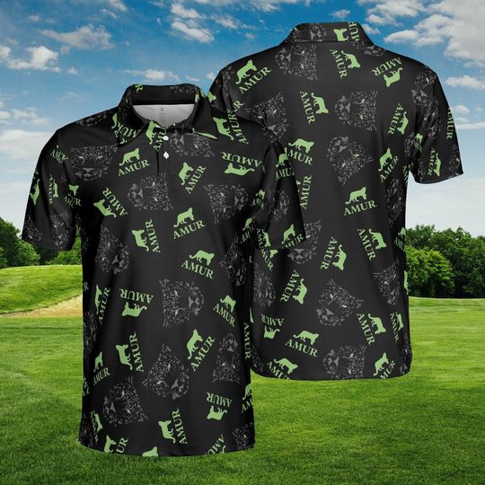 Discover Amur Leopard Polo Shirt, Custom Name, Rare Cat Design, Men's Animal Lover Gift