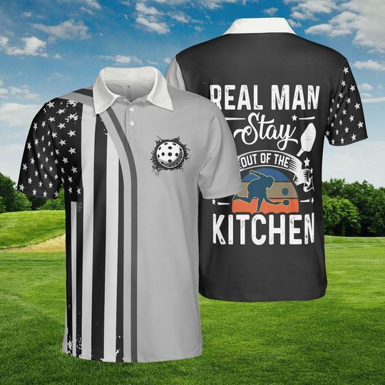Discover Funny Pickleball Polo Shirt, Kitchen Rule Humor, Real Man Design, Pickleballer Gift