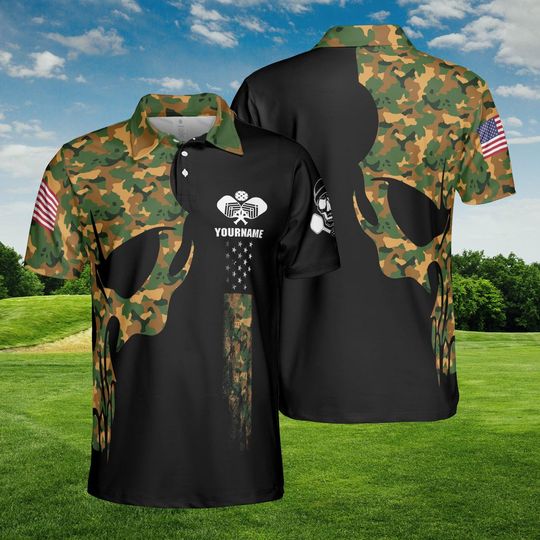 Discover Custom Pickleball Polo Shirt, Personalized Name, Camo Skull Print, Pickleball Team Uniform