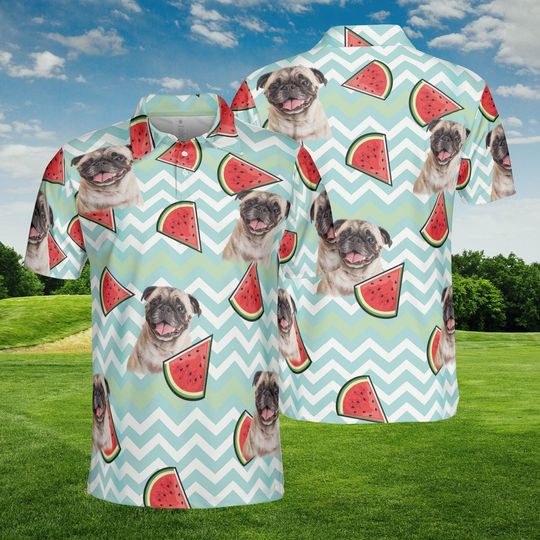 Discover Personalized Pug Polo Shirt, Custom Dog Face,Pet Lover Gift, Funny Dog Dad Mom Tee