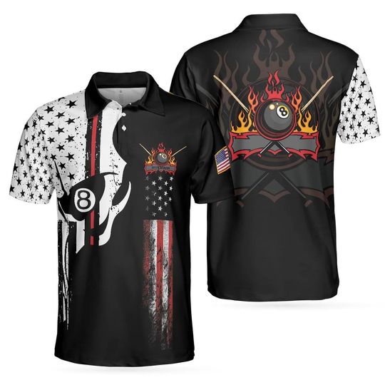 Discover Skull Billiards Pool Polo Shirt, Patriotic Billiards Shirt