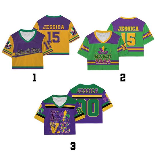 Discover Personalized Mardi Gras Crop Top Football Jersey, Custom Name Mardi Gras Football Jersey, Jersey Uniform For Football Fans Mardi Gras Outfit